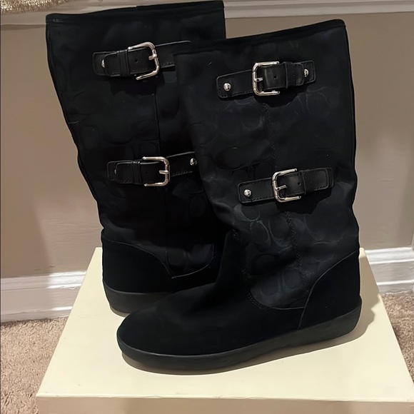 Coach Black Winter Boots with Buckle Straps - Picture 1 of 4